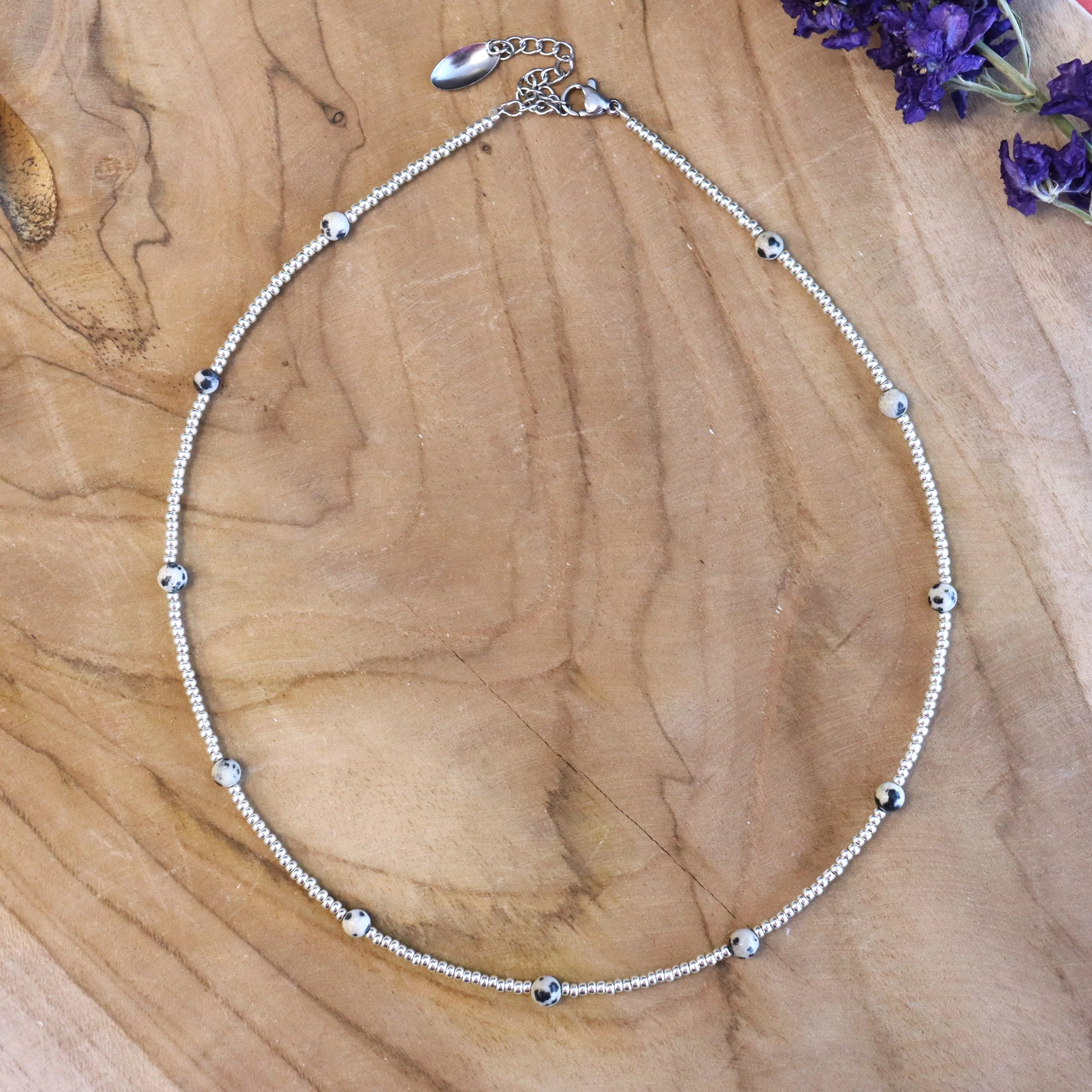 Zilveren kralenketting - jaspis
