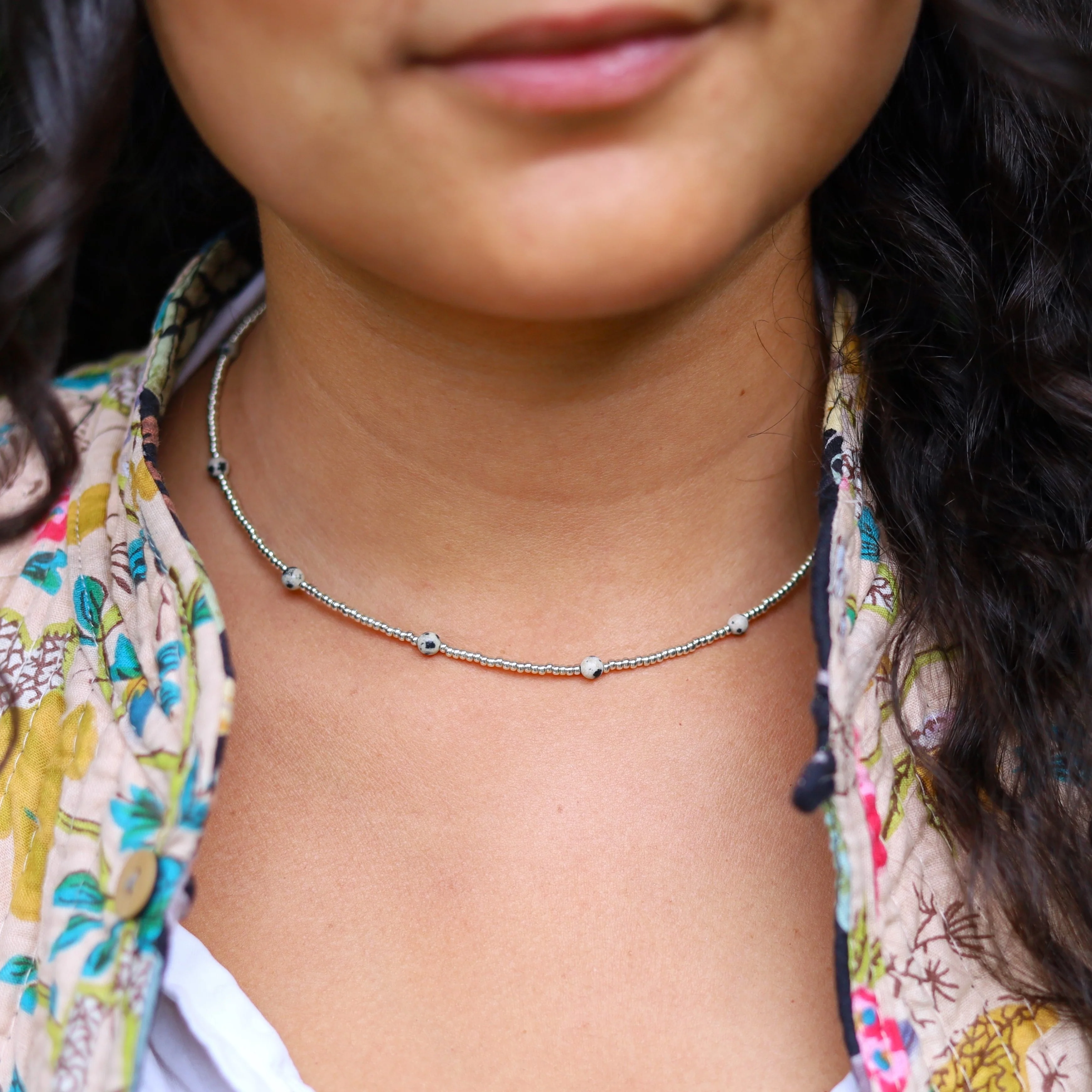 Zilveren kralenketting - jaspis - Image 2