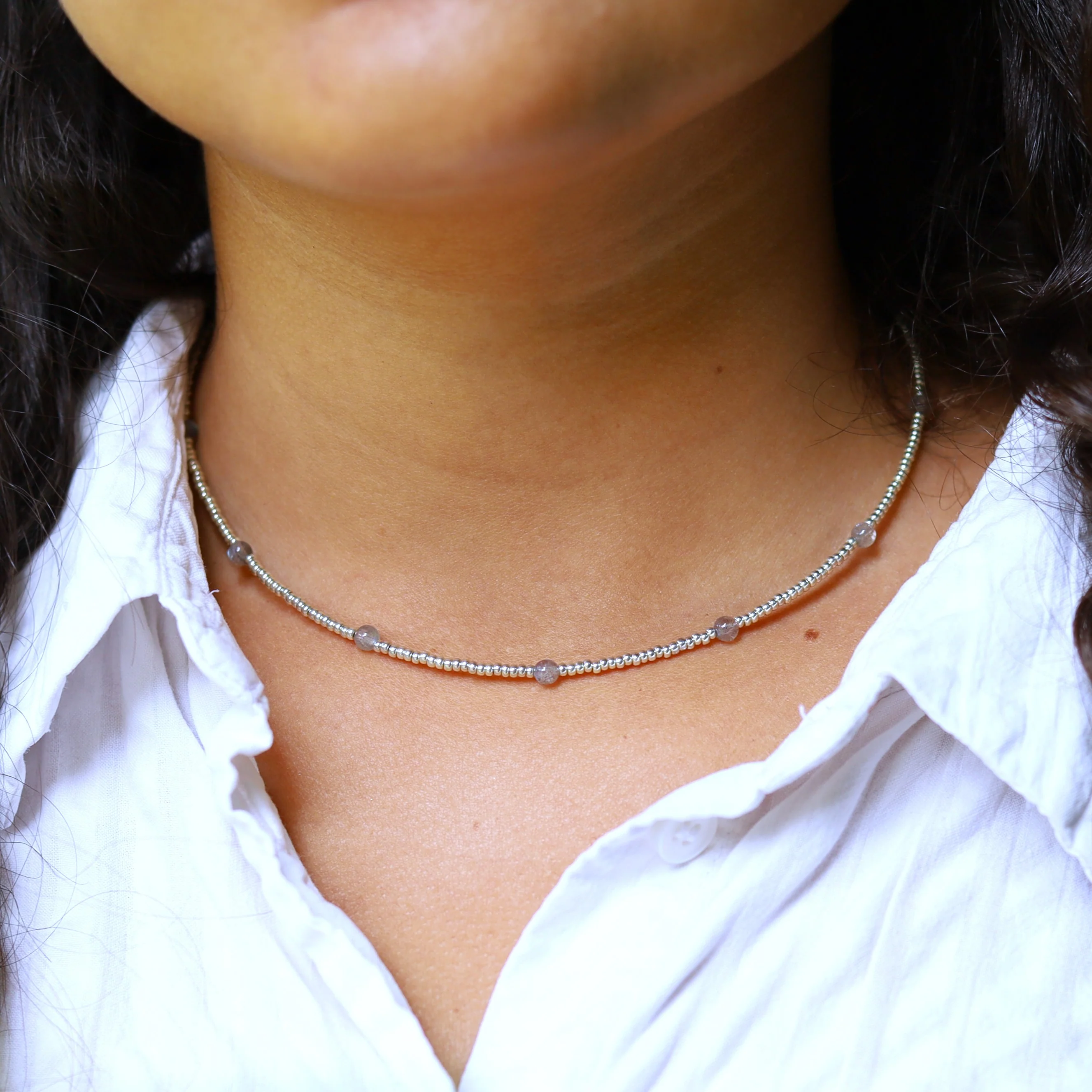 Zilveren kralenketting - labradoriet - Image 2