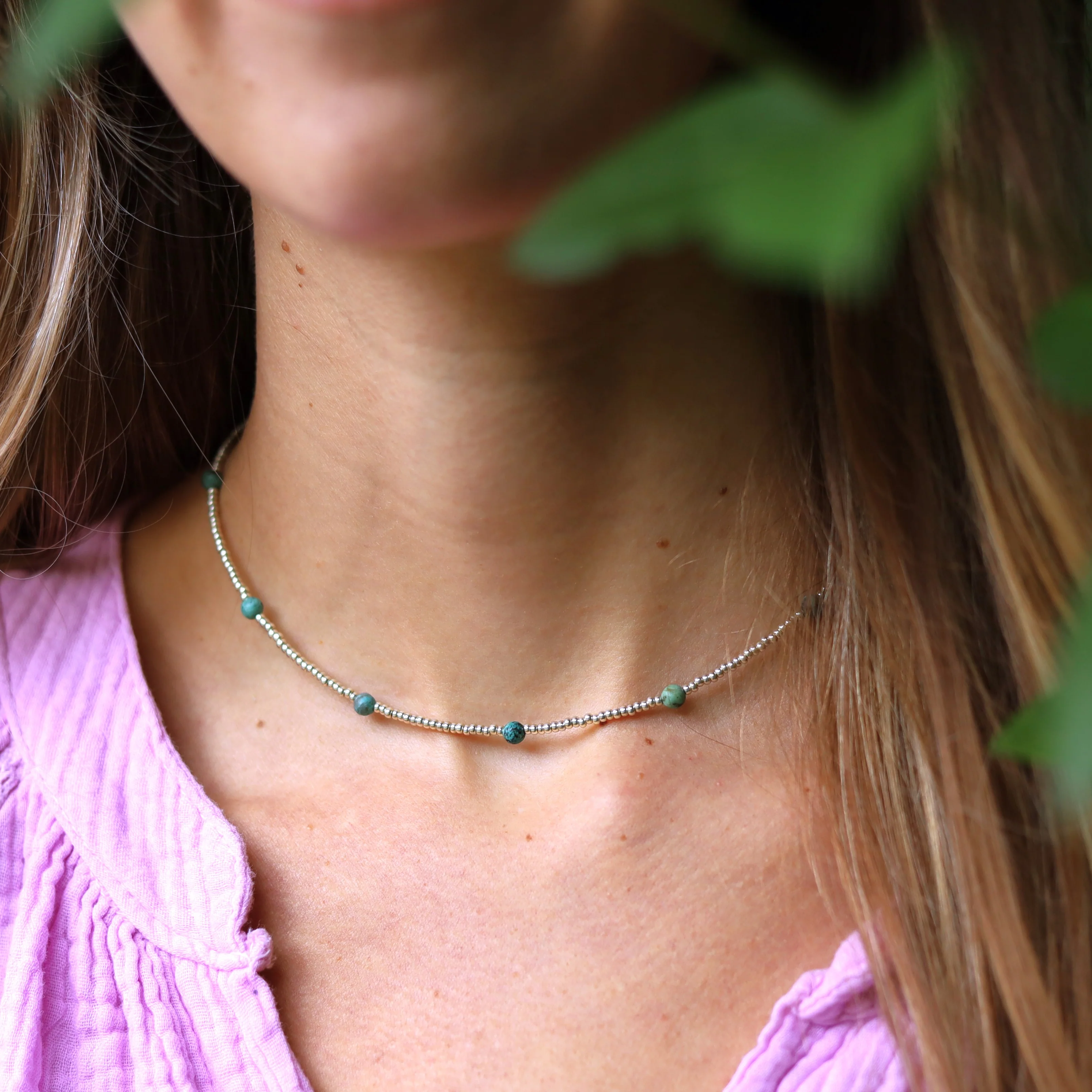 Zilveren kralenketting - turkoois - Image 2